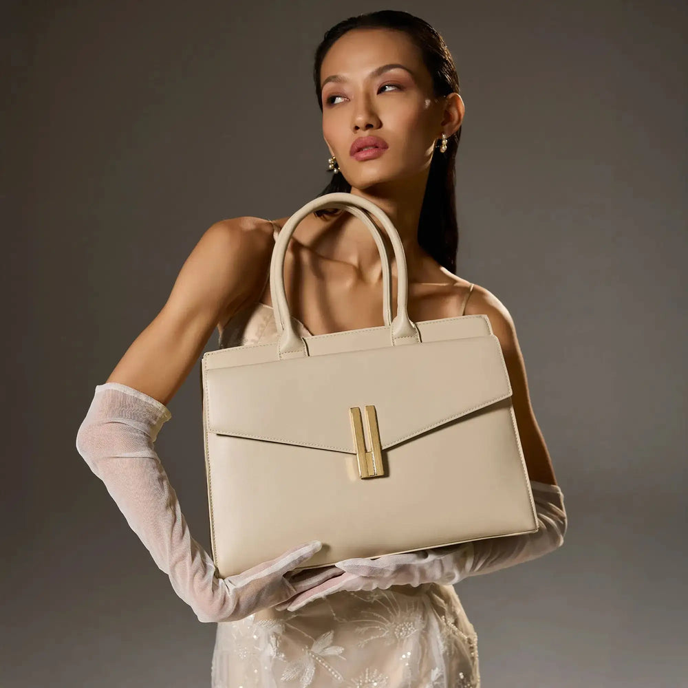 Monroe Structured Beige Satchel Bag - Lino Perros