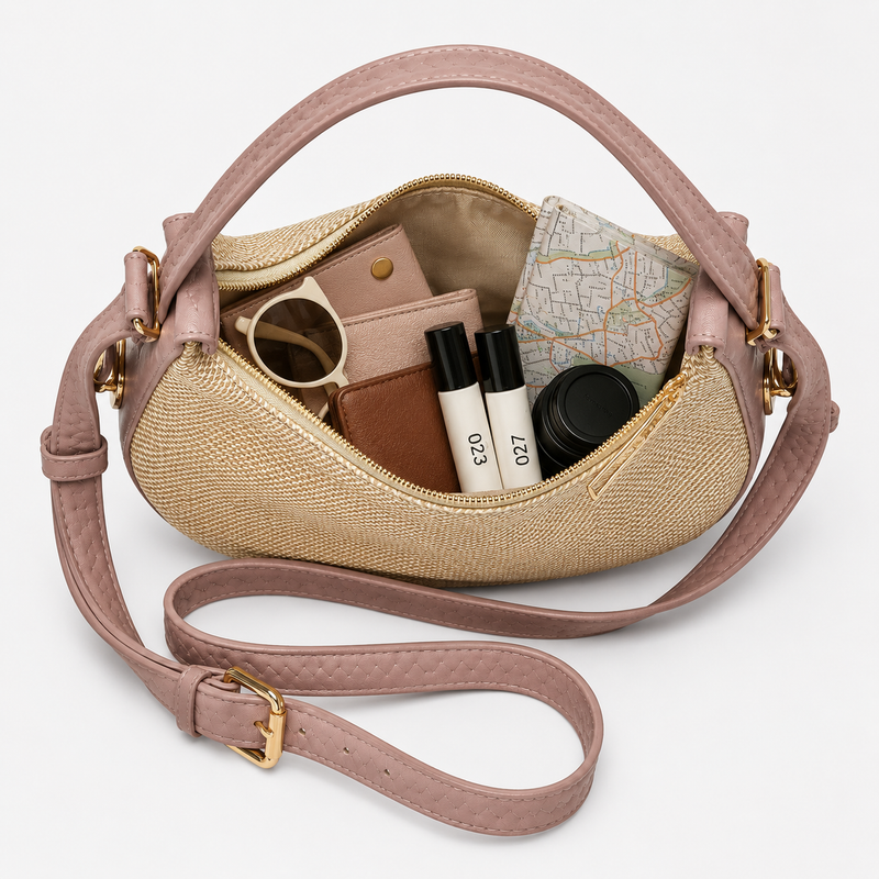 Lydia Crescent Beige Shoulder Bag