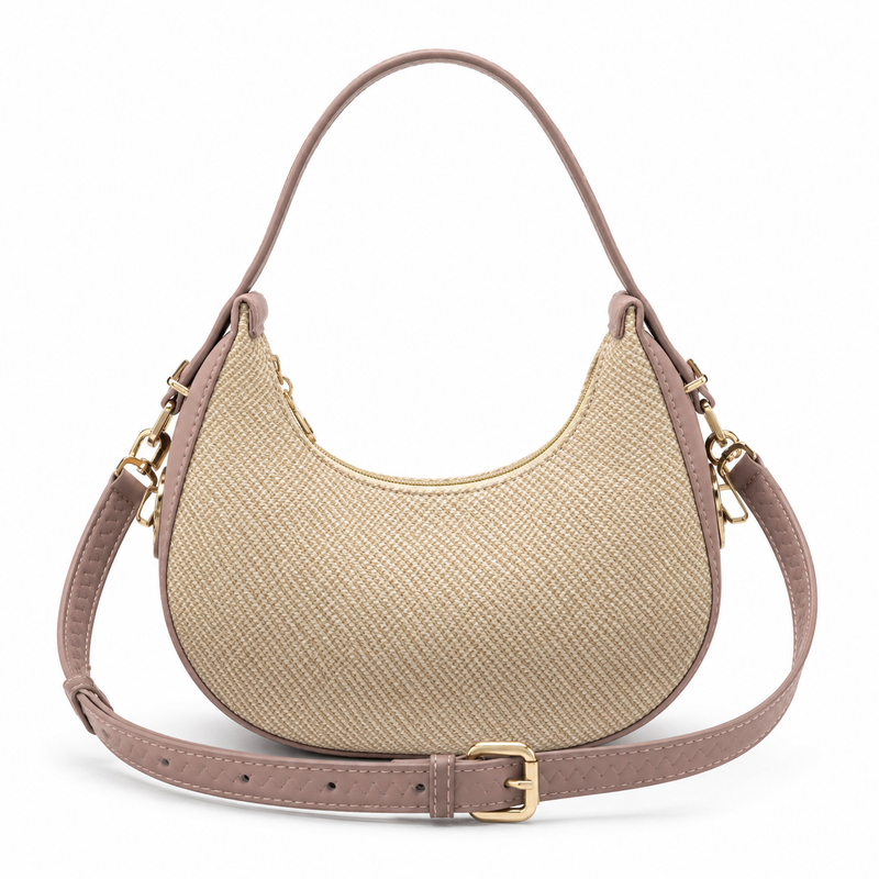 Lydia Crescent Beige Shoulder Bag