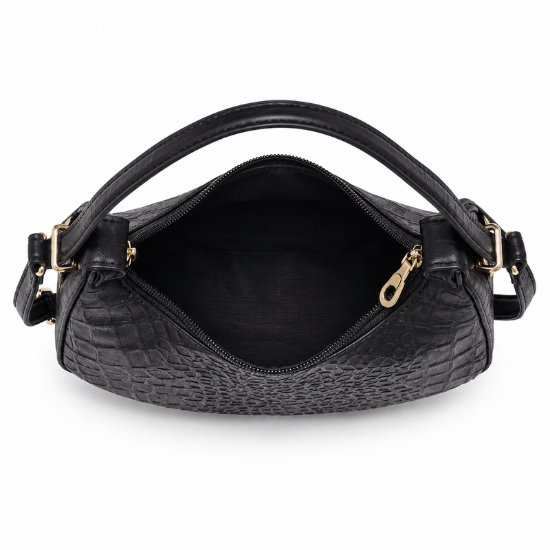 Lydia Crescent Black Shoulder Bag