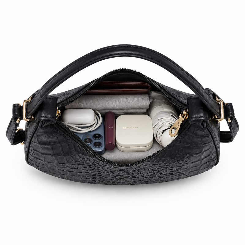 Lydia Crescent Black Shoulder Bag