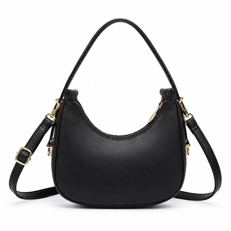 Lydia Crescent Black Shoulder Bag