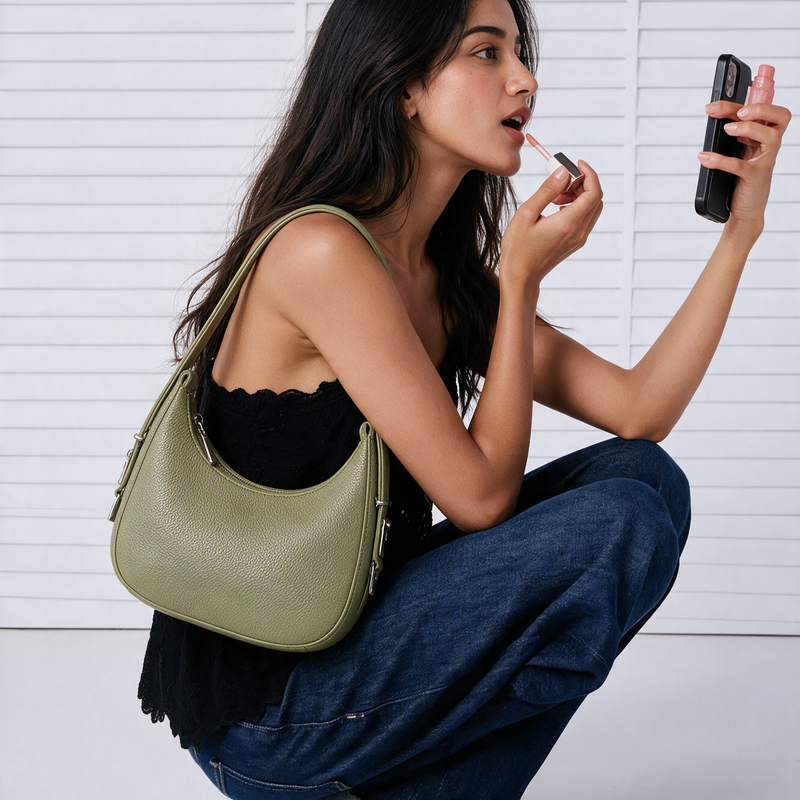 Lydia Crescent Green Shoulder Bag