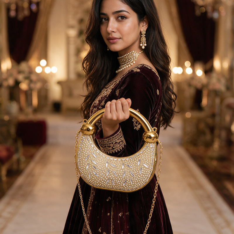 Gold Crystal Embellished Mini Bag